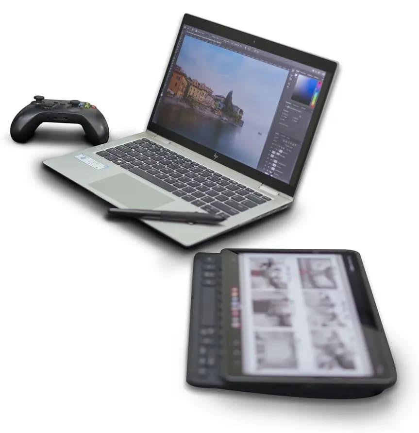 Gaming and design devices including laptop, controller and tablet